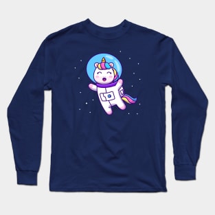 Cute Unicorn Astronaut Floating In Space Cartoon Long Sleeve T-Shirt